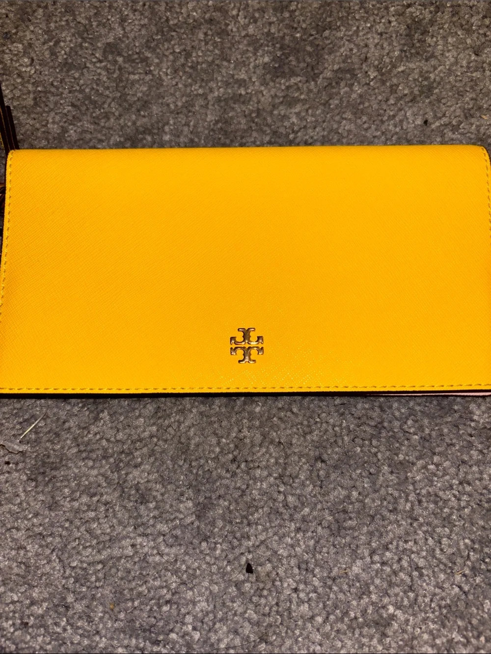 Tory Burch Sunny Yellow Leather Clutch with Logo
